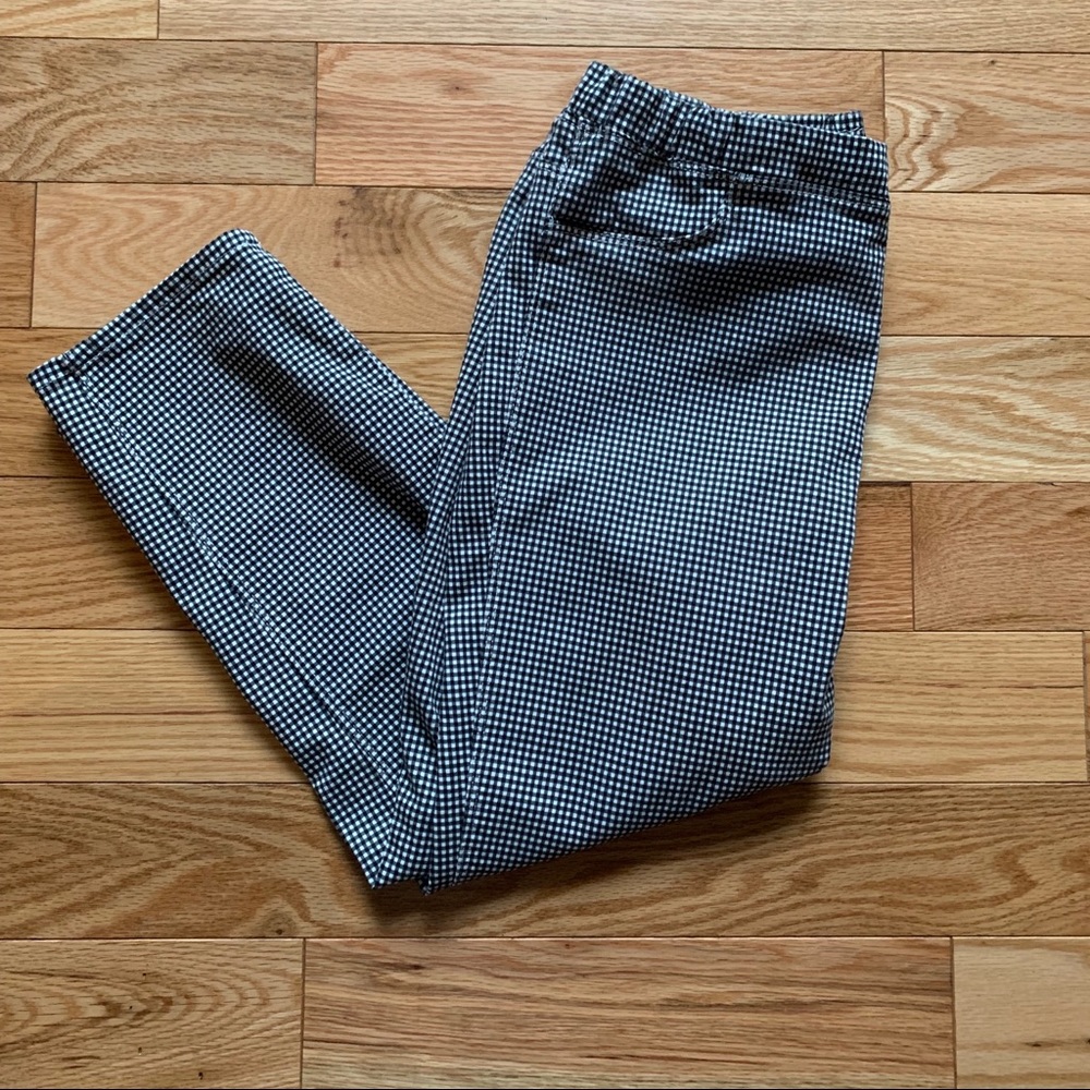 Cropped checkered pants w/ elastic band
